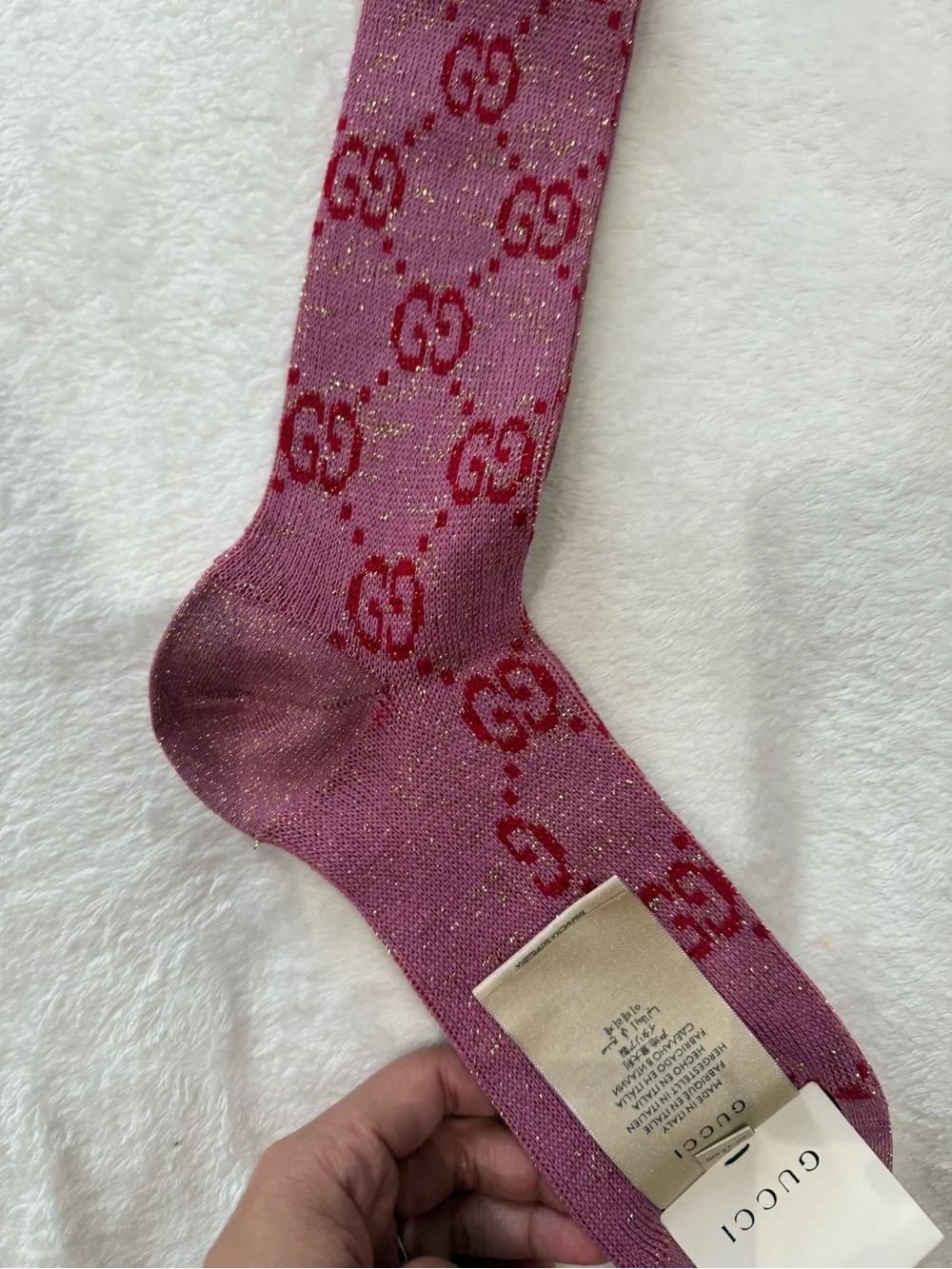 Gucci Pink Glitter GG Logo Knee-High Sock M